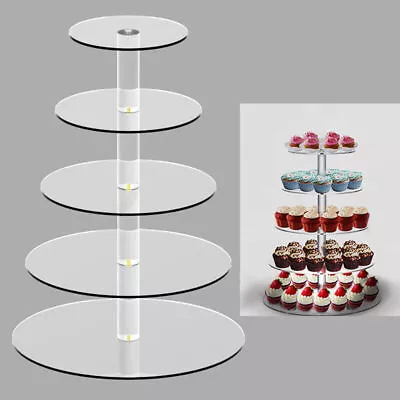 7.5 Cm 5 Tier Cupcake Stand Round - Clear  Display Tower For Wedding & Party UK • £21.49