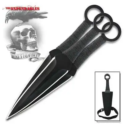 Expendables Movie Kunai 3-Piece 12  Throwing Knife Set + Nylon Sheath UC2772 • $48.28