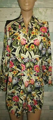 MEPSY Women Flower Print Vintage Jacket Shirt Size L Made In USA 100% Rayon  • $15.99