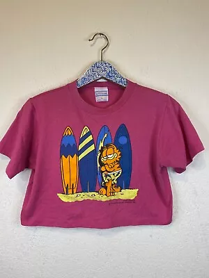 VTG Garfield 1978 Size Medium Single Stitch Crop Top Pink Short Sleeve Surfboard • $29.99