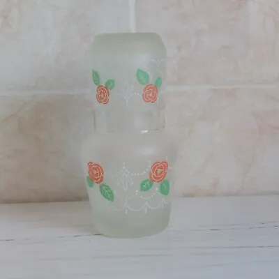 Vintage Frosted Glass Carafe Tumbler Set Red Rose Water Bottle Bedside Drinking • £16.99