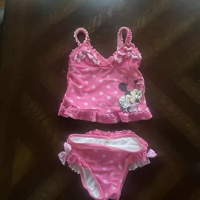 Disney Pink And White Minnie Mouse Baby Swimsuit Girl Size 18-24 Months • $8.88