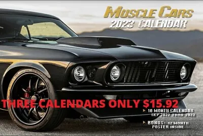 THREE! 2023 MUSCLE CARS WALL CALENDAR Dodge Hemi V8 Racing Chrysler Hot Rod • $15.92