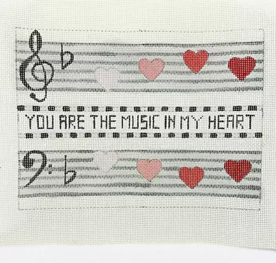 You Are The Music In My Heart Handpainted Needlepoint Canvas 14ct Vtg Red Gray • $29.99