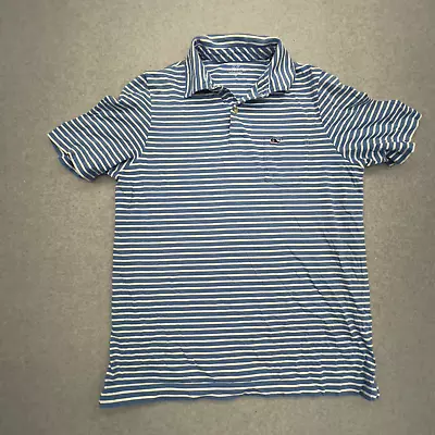 Vineyard Vines Shirt Boys XL White Blue Striped Short Sleeve Polo Cotton • $18.88