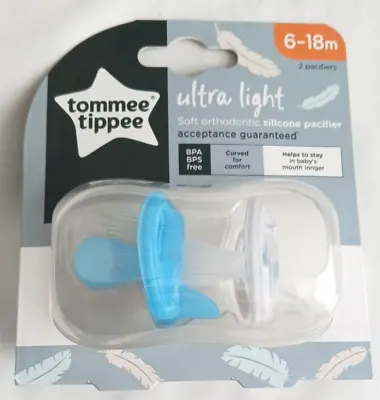 Tommee Tippee Ultra Light Soft Orthodontic Silicone Pacifier 6-18 M 2 Pack NIP • $12.99