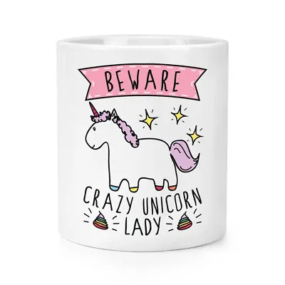 $51.06 • Buy Beware Crazy Unicorn Lady Makeup Brush Pencil Pot - Funny