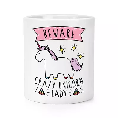 $51.06 • Buy Beware Crazy Unicorn Lady Makeup Brush Pencil Pot - Funny