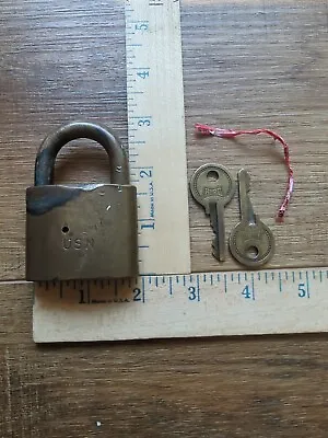 Vintage USN Padlock Old U.S. Navy Brass HURD USA Military Lock + Original Keys • $11.99
