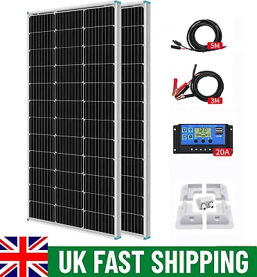 100W 200W 180W 12V Solar Panel Kit With Mounting Brackets Caravan RV Camper Van • £47.99