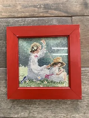 Daisy Chains Red Coloured Square Frame Cross Stitch Picture • £8.99