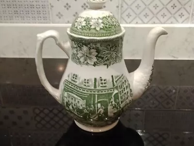 Royal Tudor Ware  Coaching Taverns 1828  Coffee Pot  1.5L  H20.5cm  Green White • £9.90