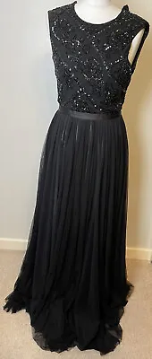 Needle & Thread Size 8 Gown Maxi Dress Sequin Embellished Black Tulle Prom Chic • £71.99