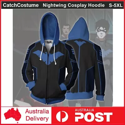 Nightwing Cosplay Hoodie 3D Printed Zipper Sweatshirt Hooded  Long Sleeve Coat • $38.99