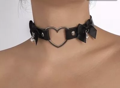 Women's Punk Goth Heart O-Ring Leather Heart Rivet Choker Collar Necklaces. • $10