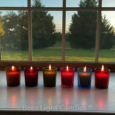 Colored Glass Votive Holders / With Or Without Bees Wax Candles / Rainbow / Cute • $11.78