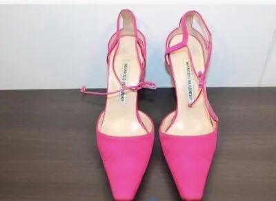 Manolo Blahnik Pink High Heels Tie At The Ankle Women’s Shoe US Size 6 EU 36 1/2 • $230