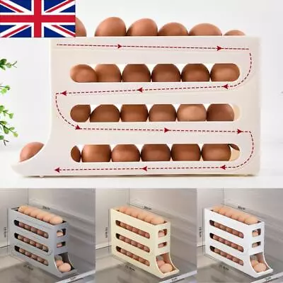 Roll Down Refrigerator Egg Dispenser Auto Rolling Egg Holder Storage Rack 4-Tier • £7.85