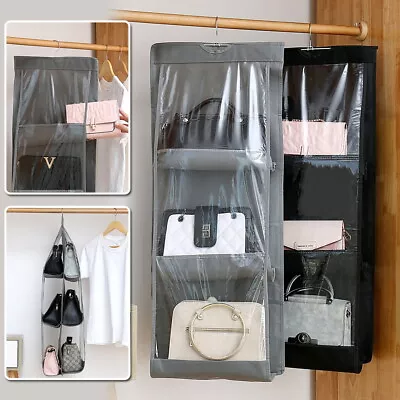 Hanging Handbag Organiser 6 Pockets Shelf Bag Storage Holder Wardrobe Closet UK • £4.49