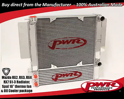 Pwr Aluminium Radiator & Oil Cooler Package Mazda Rx2 Rx3 Rx4 Rx7 With Spal Fan • $2245.57