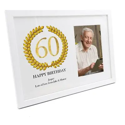 Personalised 60th Birthday Gift For Him Photo Frame Gold Wreath Design WFM-154 • £15.99