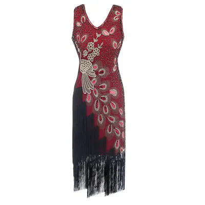 20s Great Gatsby Charleston Fringe Sequins Beaded Flapper Ladies Dress Plus Size • £20.99