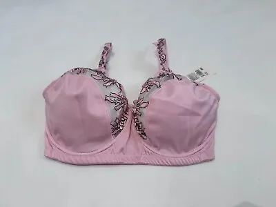 Valbonne Bra Underwired Nonpadded Lace Trim Full Cup Bra H Cup Plus Sizes Pink • £9.99