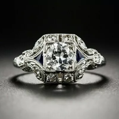 Art Deco Vintage Style 3.Ct Round Lab Created Diamond Engagement 925 Silver Ring • $67.90