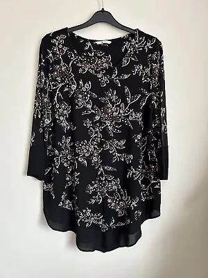 TU 18 Longline Black Floral 3/4 Sleeves Top • £9