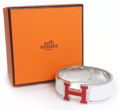 HERMES Clic Clac H Bracelet Bangle White Enamel Palladium-plated New With Box • $869.77