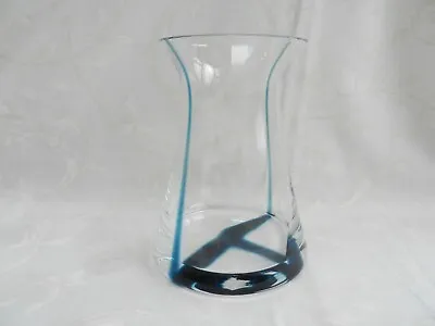 Dartington Glass Angular Vase With Blue Stripe Signed • £26.99