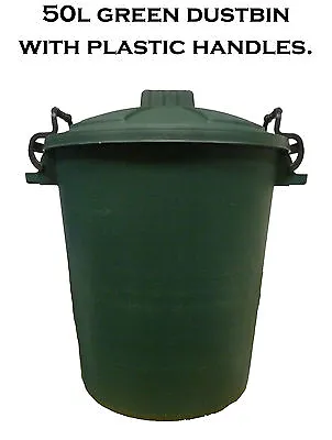 50L PLASTIC HANDLE GREEN Garden Storage Dustbin Bin 50 Litre Refuse HEAVY DUTY • £14.95