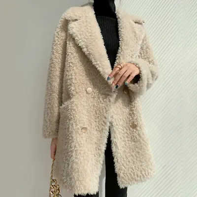 Women Lamb Wool Shearling Coat Real Fur Coat Wool Jacket Streetwear Overcoat • £183.64