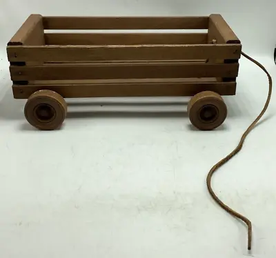 Wooden Wagon Vintage Wood Pull Toy Wheels Handmade 11.5 X 7.5 BOX • $24.99