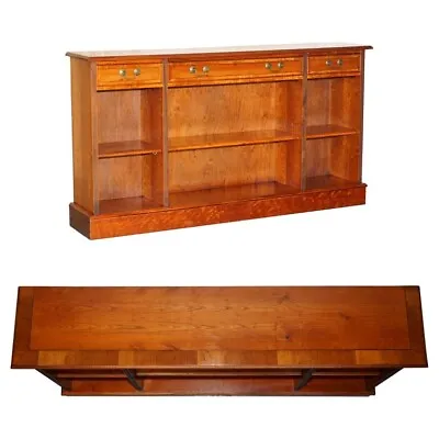 Vintage Burr Yew Wood Dwarf Open Bookcase Or Sideboard Three Large Drawers • £1750
