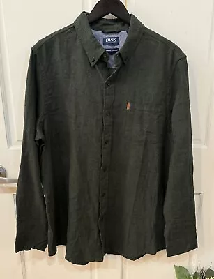 Men's Chaps Brushed Flannel 100% Cotton Long Sleeve Button Shirt Green XL - NICE • $22