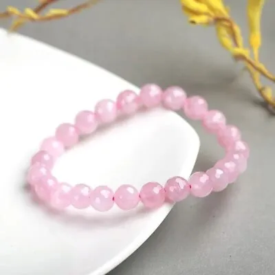 Natural Pink Rose Quartz Bead Bracelet Polished Round Shape Jewelry Gift For Men • $41.25