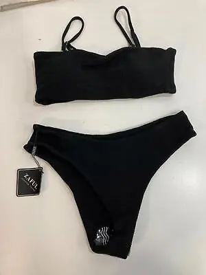 NEW Zaful Waffle Texture 2 Piece Cheeky Bikini Set Black Ladies Size M RP$89 • $29.99