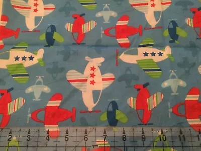 Quilt Fabric New 30” Novelty Cotton Airplanes Blue Nursery Boy I Spy Baby Sewing • $8