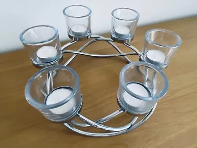 6 Tea Light Votive Candle Holder Centrepiece Modern Chrome & Glass Home Decor • £22.99