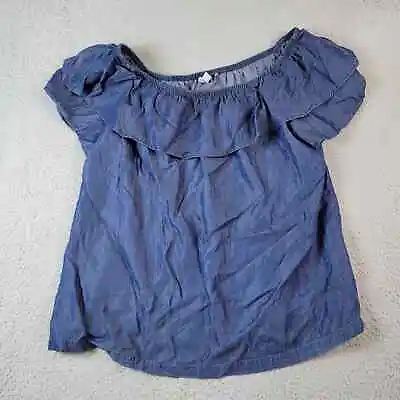 H By Halston Chambray Blouse Women's Size XL Layered Wide Neck Blue • $12.71