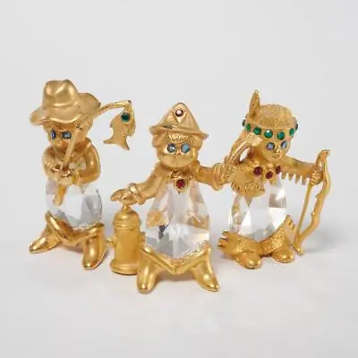 Swarovski Crystal Gold Tone Native Girl Boy Hydrant Fishing Pole Figurines Lot • $63