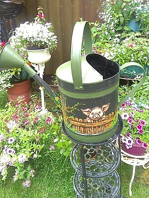 LARGE Hand Painted Metal Watering Can 380mmH 490mmW 220mm Diameter Approx. • £80