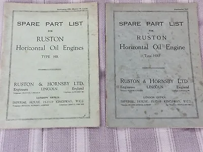 £16.50 • Buy 2 Vintage Ruston & Hornsby Horizontal Oil Engine Spare Part Lists..type Hr & Hrf