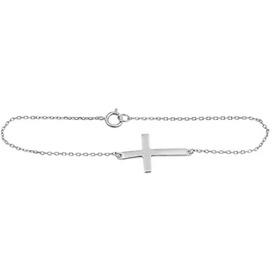 925 Sterling Silver Plain Sideway Cross 7  Bracelet • $19.99