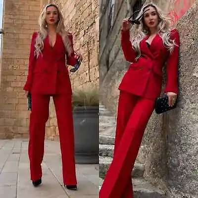 ZARA NEW [ 2 PIECE ] PANT SUIT RED BLAZER JACKET + PANTS SMALL ** Runs Large • $249