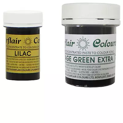 Sugarflair Paste Gel Edible Food Colouring Colours Icing - Lilac & Foliage Green • £8.49