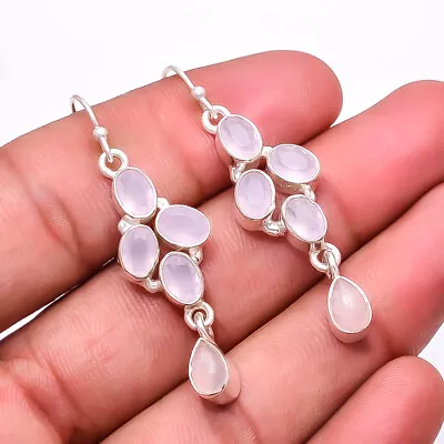 Pink Rose Quartz Multi Collet 925 Sterling Silver Earring 2.07  E10 • $19.20