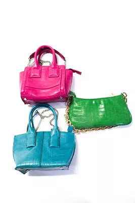 Zara Womens Embossed Leather Shoulder Handbags Pink Green Blue Lot 3 • $34.99