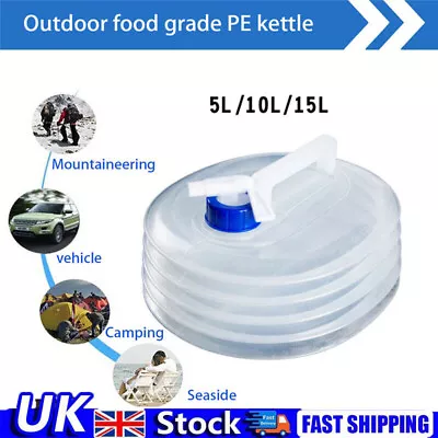 5-15L Collapsible Water Container With Tap Portable Water Storage For Hiking • £6.95